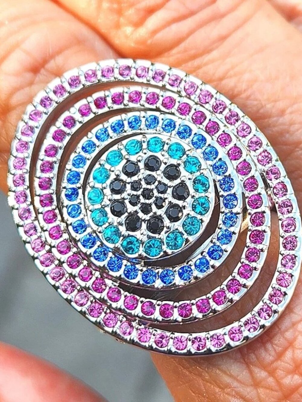 Signed Swarovski Rainbow Ring Adjustable 52/55